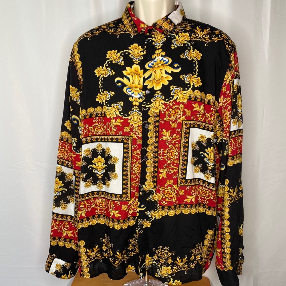 Long Sleeve Abstract Print Shirt Size Large